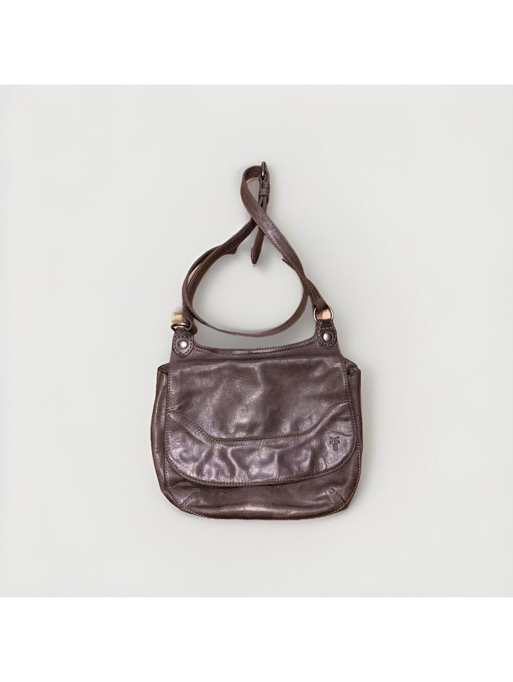 Frye Melissa Leather Crossbody Shoulder Bag Gray Distressed Purse Handbag